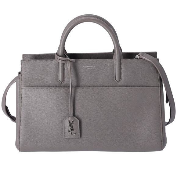 SAINT LAURENT Cabas Rive Gauche Small Handbag 436620 Gray Leather - Picture 1 of 8